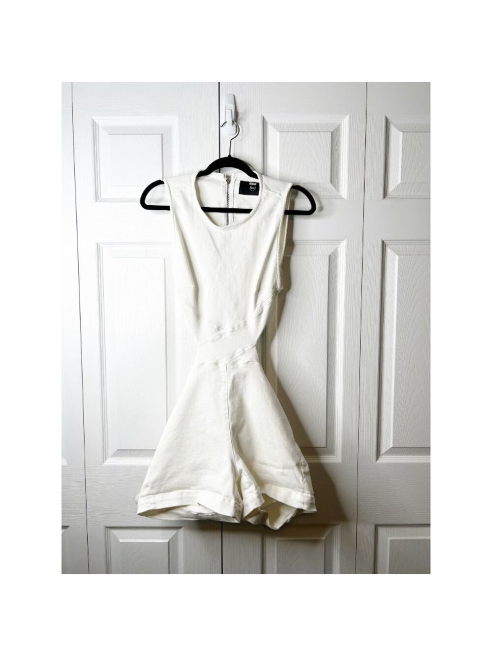 3x1 Aspro White Denim Sleeveless Crossbody Cutout Romper Women's Size Large L